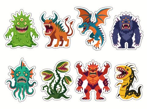 Collection of fantasy monster character stickers