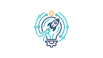 Creative Idea Launch: Rocket Ship Emerging from Lightbulb, Innovation Concept © Aziz