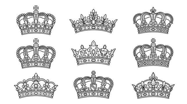 Collection of Regal Crowns, Royal Symbols, Vintage Heraldry, Emblematic Icons