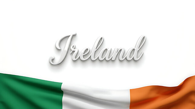 Elegant Irish-themed graphic featuring the word 'Ireland' in stylish script over a backdrop inspired by Ireland's flag with