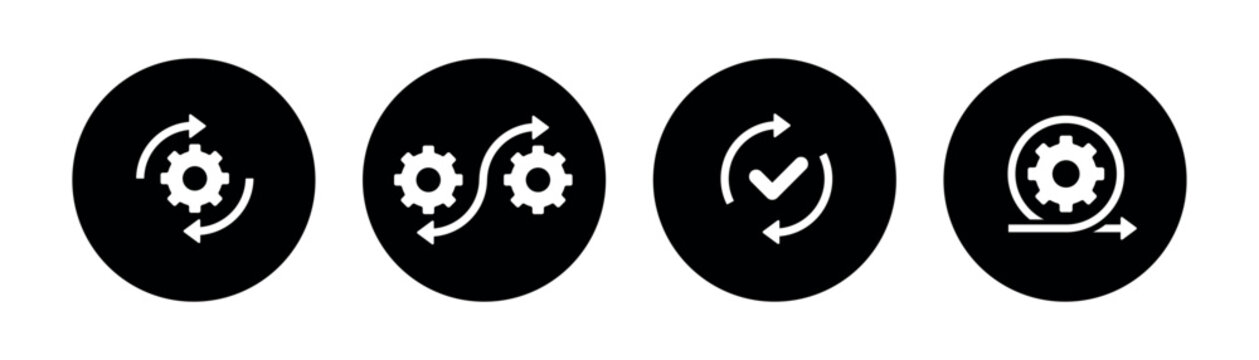 DevOps Automation Icons Vector Set &ndash; Flat Process Automation, Workflow, Continuous Integration, Validation and Deployment Icons in Circle Buttons