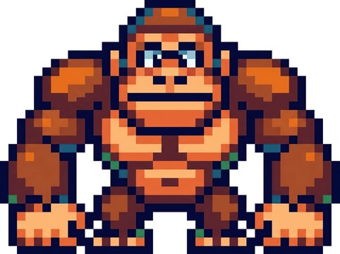 Pixelated Retro Style Cartoon Gorilla Character in Classic Video Game Art