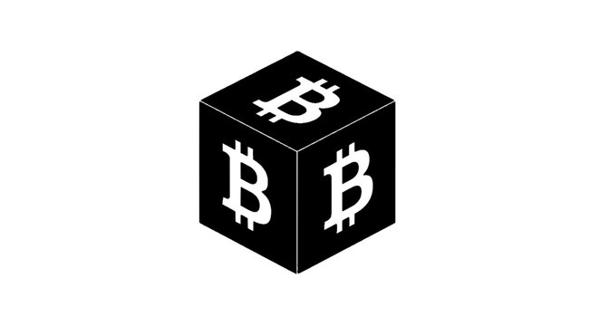 Vector illustration of bitcoin cryptocurrency logo on a 3d cube on a transparent background