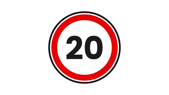 20 km/h speed limit signs icon animation, Suitable for road safety and traffic-related concepts. Transparent background. 4K Video