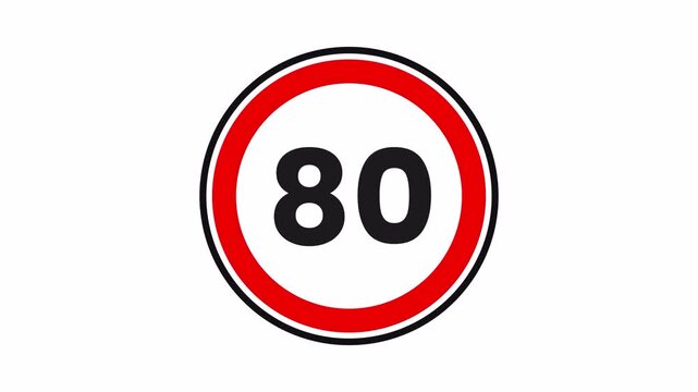 80 km/h speed limit signs icon animation, Suitable for road safety and traffic-related concepts. Transparent background. 4K Video