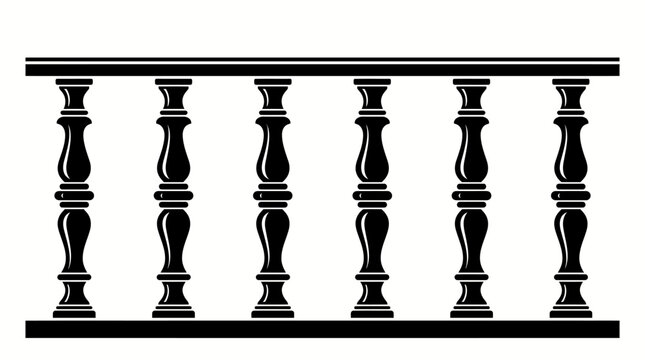 Elegant black balustrade railing silhouette, classic architectural element for balconies or stairs, isolated white background.