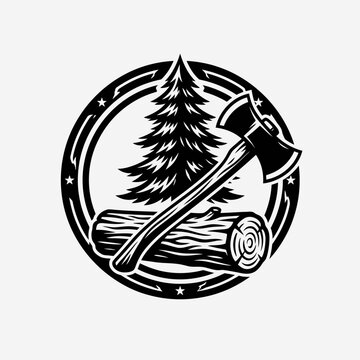 Black and white axe logo symbol.