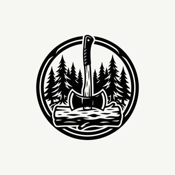 Black and white axe logo illustration.