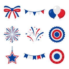 Obraz premium 4th of July Patriotic Decoration Elements Red White Blue Set