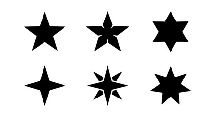 Obraz premium Minimalist black star icons set, geometric star silhouettes vector, rating and award symbols