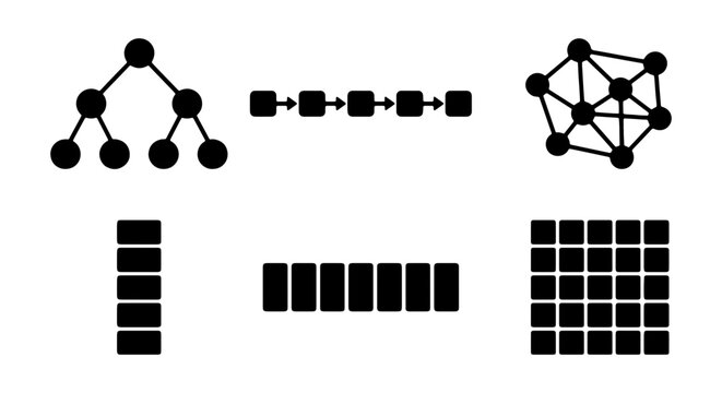 Data Structures Set: Binary Tree, Linked List, Network Graph, Array, Matrix