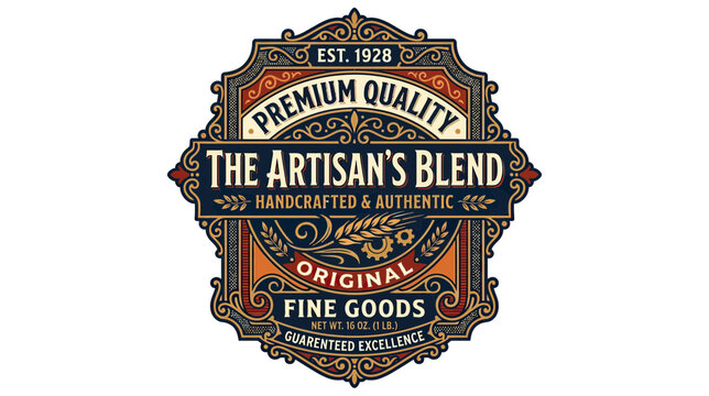 Vintage Artisan Blend Label: Premium Quality, Handcrafted Goods, Est. 1928