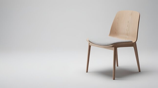 Modern minimalist wooden dining chair isolated on a plain white background.