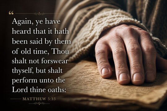 Matthew 5:33 Gospel Scripture Poster with Divine Wisdom on Oaths, Promises, and Spiritual Integrity.