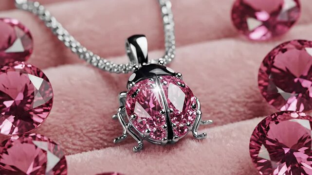 Elegant Crown-Style Pink Gem Ring Set Amid Sparkling Pink Gemstones and Chains