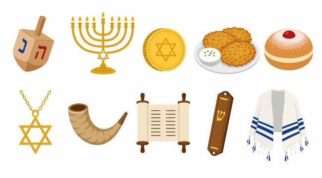 Colorful Jewish Holiday Symbols and Traditions Collection.