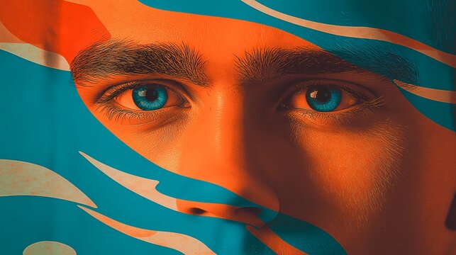 Young man reveals his piercing blue eyes.