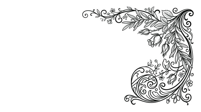 Elegant floral corner ornament with leaves and buds in a vintage style.