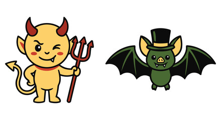 Fototapeta premium Cartoon devil and bat characters with whimsical details a vector illustration style character halloween creature