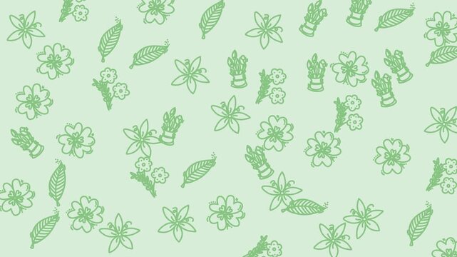 Seamless looping animation of cute hand-drawn floral doodle pattern on light green background