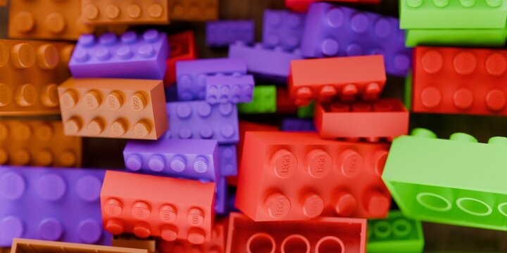 3d toy lego building blocks in a pile