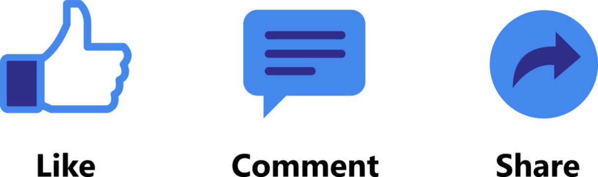 Facebook social media icons for like, comment, and share