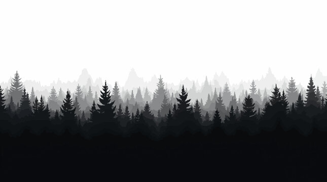 Forest trees set. tree silhouettes for winter forest landscape design, Mountain landscape. Mountains and coniferous forest. Christmas tree, fir-tree, pine, pine-tree

