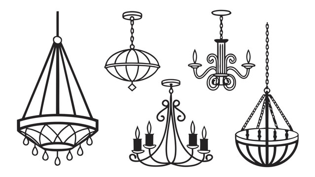 Collection of decorative hanging chandelier light fixture icons with chandelier