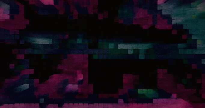 Abstract pixel mosaic animation featuring organic textures, glitch inspired motion, and atmospheric colors. Ideal for creative backgrounds, digital art, and motion graphics.