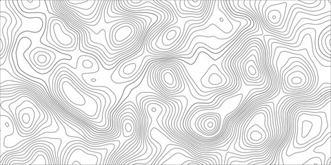 Seamless abstract contour map pattern with black and white flowing lines, representing geographic elevation, liquid terrain motion, and wood grain textures in modern minimalist vector design. © Hasan