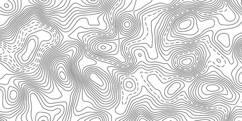 Seamless abstract contour map pattern with black and white flowing lines, representing geographic elevation, liquid terrain motion, and wood grain textures in modern minimalist vector design. © Hasan
