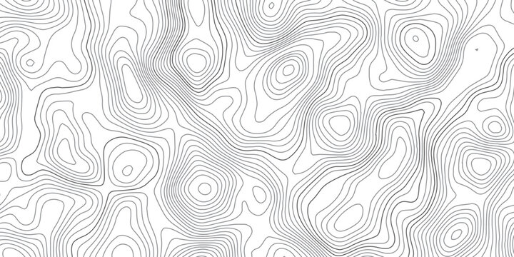 Seamless abstract contour map pattern with black and white flowing lines, representing geographic elevation, liquid terrain motion, and wood grain textures in modern minimalist vector design.