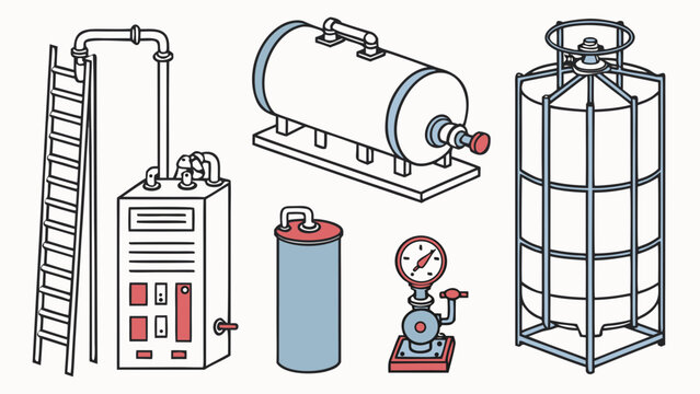 Set of industrial storage tanks and pressure measurement equipment with pressure