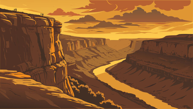 Sunset canyon landscape with river and cliffside view landscape mountains