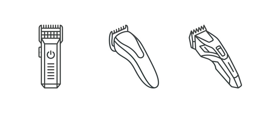Vector illustration of three electric hair clippers and trimmers for grooming and barbering tools