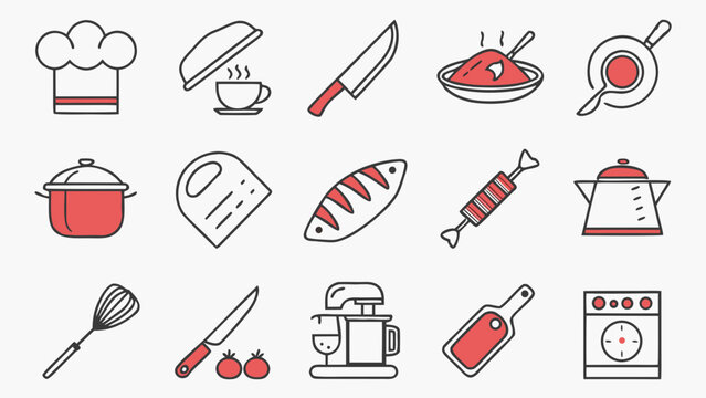 Kitchen utensils and culinary cooking tools icon set with culinary, utensils