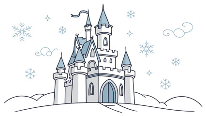 Fairytale winter castle with snowflakes and magical atmosphere graphic, fortress © khadija