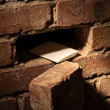 Hidden envelope in secret brick wall cavity, spy dead drop