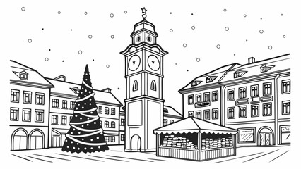Traditional european christmas market in a snowy town square with christmas © TWINS