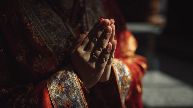 Close-up of hands in traditional Namaste prayer gesture