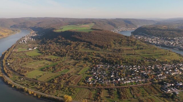 Rhine Valley Village Panorama Aerial Boppard Autumn