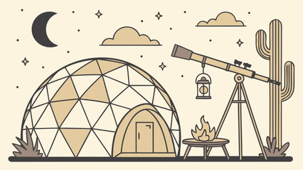 Desert glamping dome stargazing night illustration with glamping, stargazing © Jani