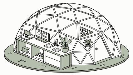 Isometric geodesic dome office workspace concept with geodesic, workspace © Jani