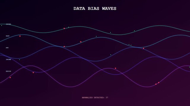 Sophisticated AI Bias Auditing visualized as dynamic digital waveforms that monitor growing data anomalies within a sleek dark interface to ensure fair and equitable algorithmic processing
