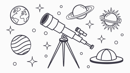 Astronomy elements collection with telescope and planets telescope astronomy © Jani