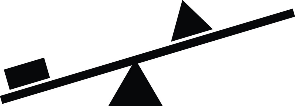 Seesaw balance physics illustration, lever equilibrium concept diagram, mechanical engineering vector graphic, force distribution educational symbol