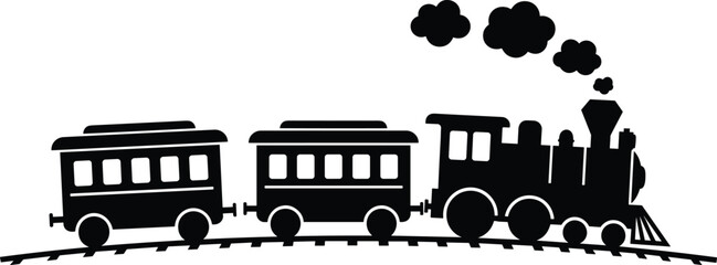 Vintage steam train silhouette, classic railway transportation, locomotive passenger carriage, retro travel vector illustration isolated design concept © LatifunNahar