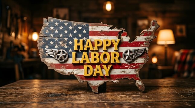 Happy labor day usa celebration with patriotic wooden sign