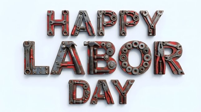 Happy labor day greeting with industrial tools