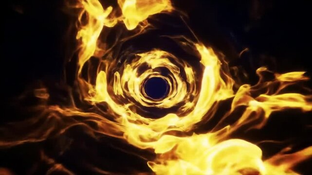 Fire tunnel creates a dynamic vortex of flames that symbolizes intense energy, transformation, and powerful natural forces in a dramatic abstract composition.